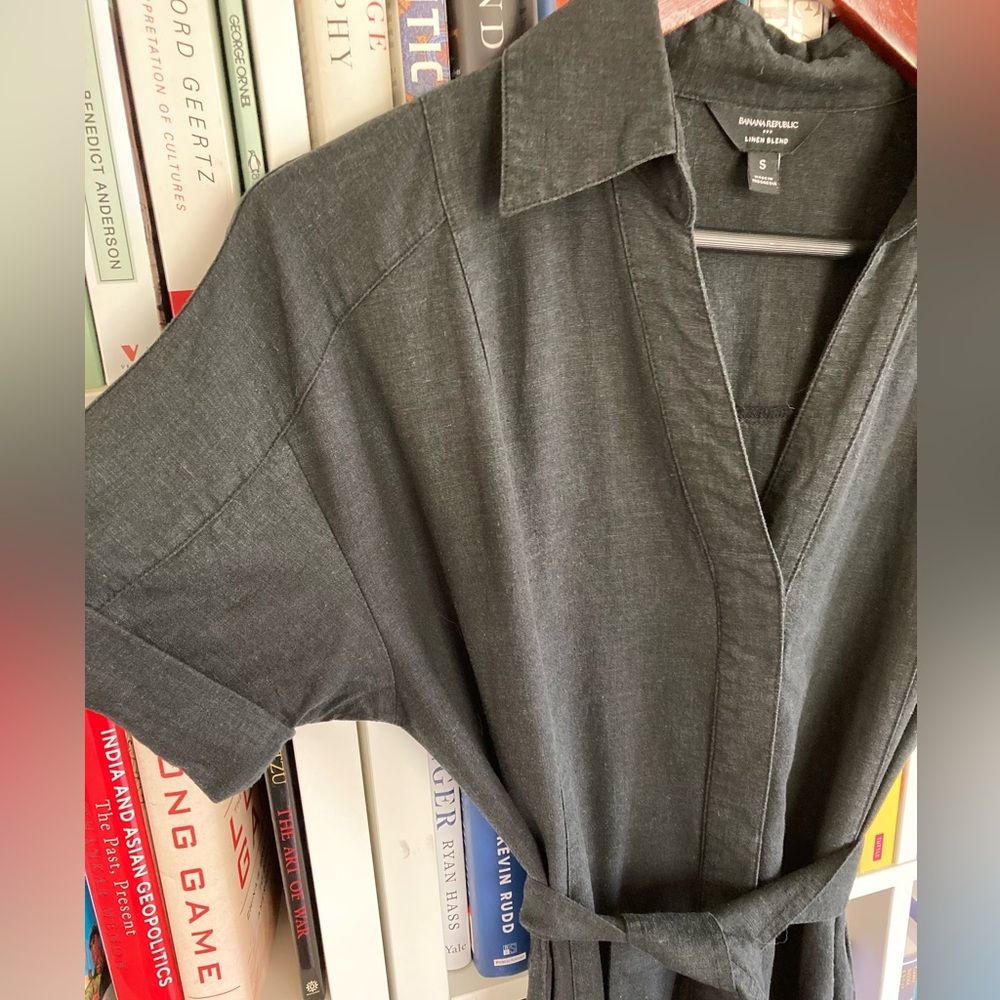 Banana Republic Factory Black Linen-Blend Shirt Dress with Belt & Pockets - Picture 3 of 5